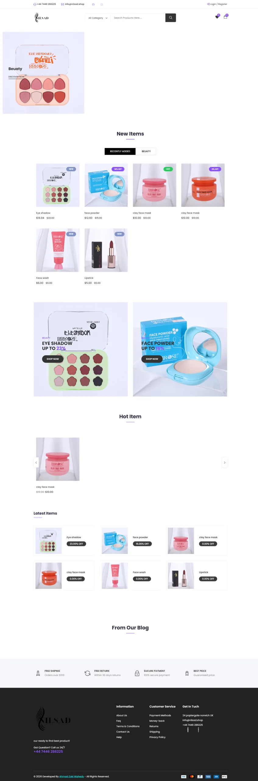 Nilsad storefront homepage